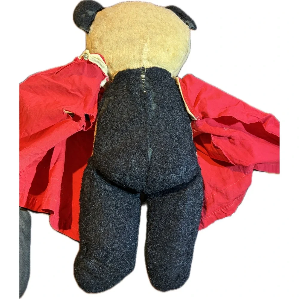 Antique 1925-1945 Panda Bear Plush Teddy Bear Stuffed Animal Red Glass Eyes 14in